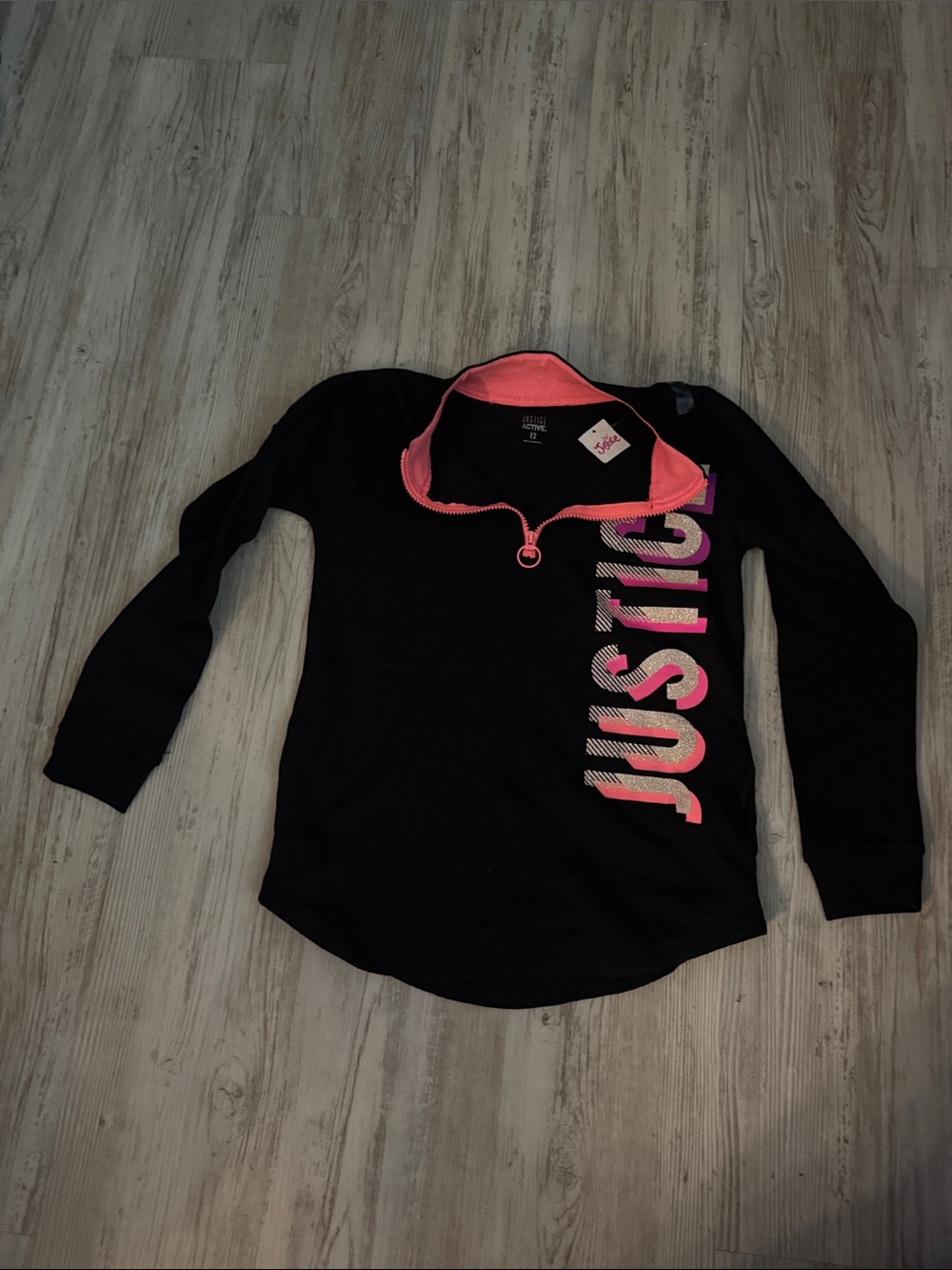 Justice Black Long Sleeve Top with Pink Accent Logo